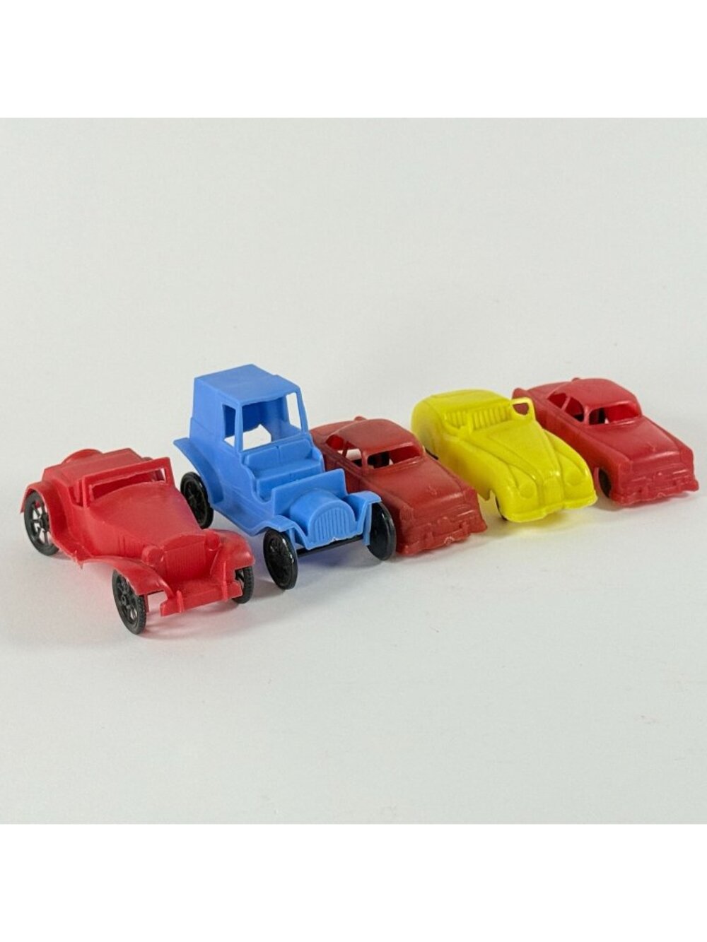 Vintage Plastic Toy Cars Lot of 5 Red Blue Yellow Miniature Vehicles Retro Toys